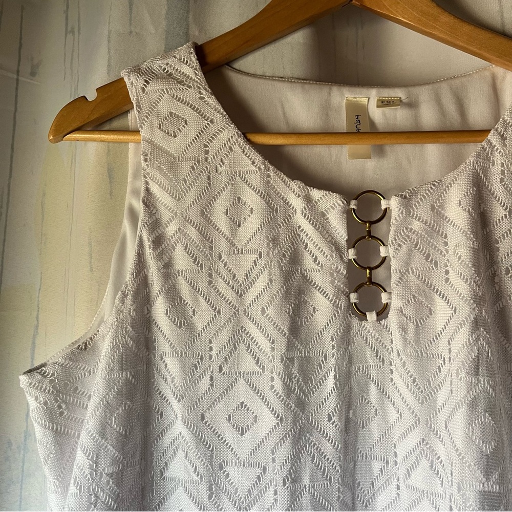 TACERA White Sleeveless Dress with Gold Ring Accent - Picture 3 of 10